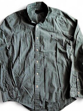 Polo Ralph Lauren Slim Fit Shirt Mens Medium Green Gingham Check Long Sleeve